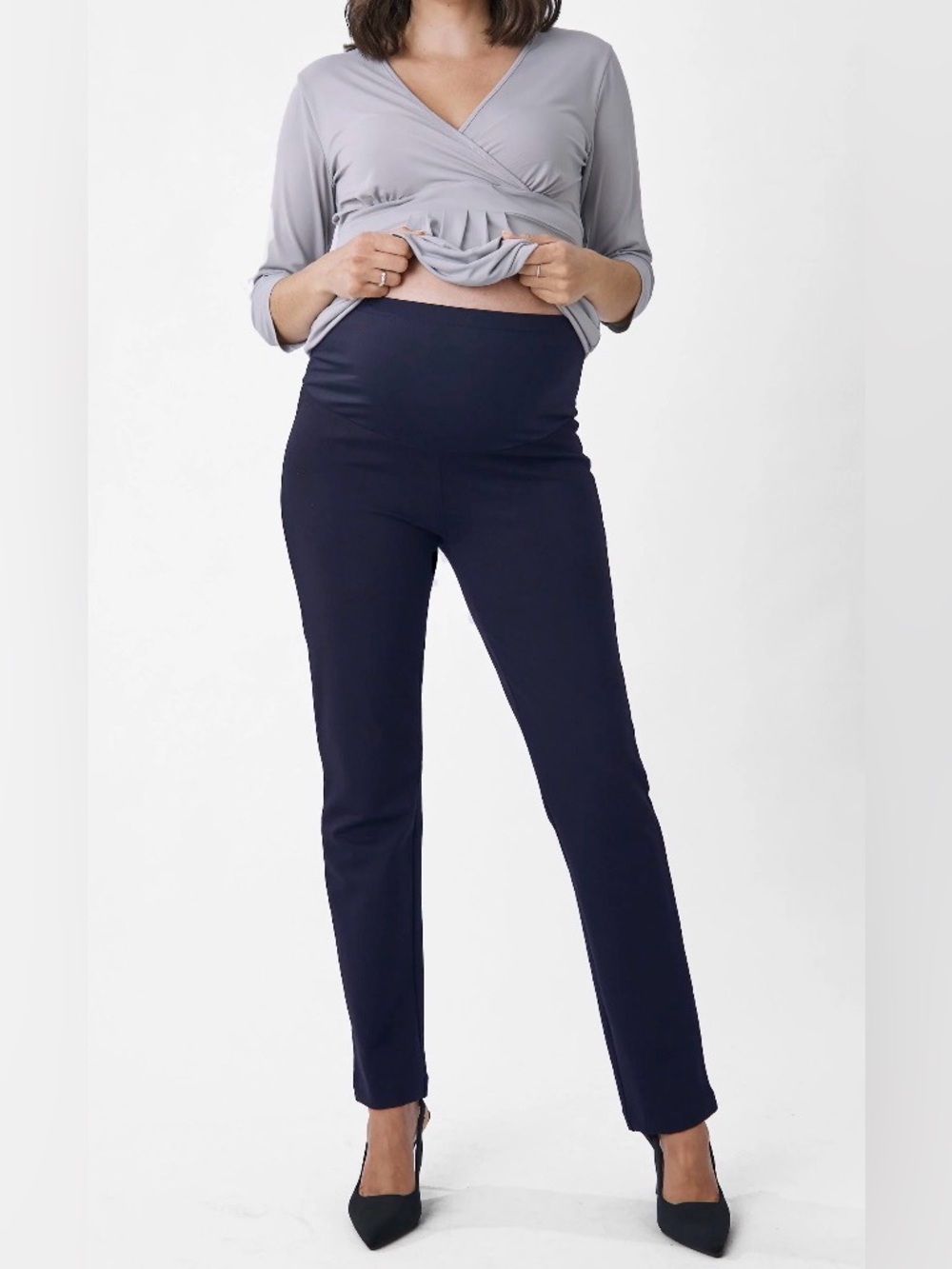 Zoe Angel Maternity Straight Cut Ponti Work Pants in Navy